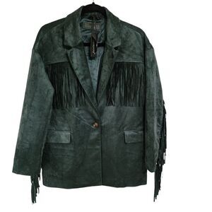 Blank NYC green suede fringe blazer jacket Western Boho Cowgirl XS